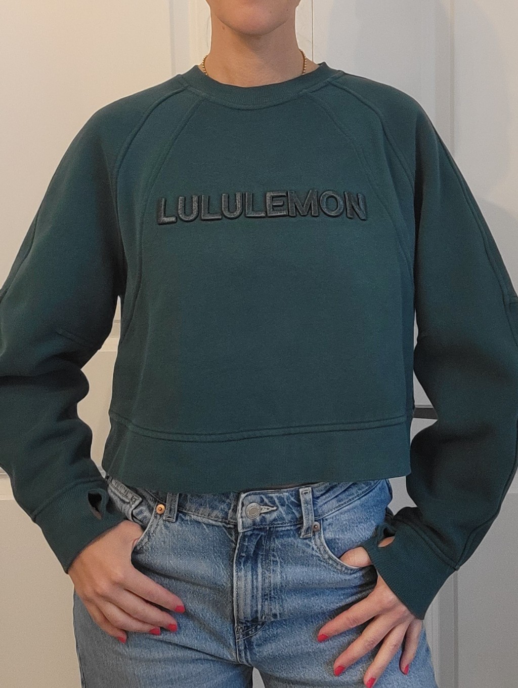 Lululemon Athletica Forest Green Cropped Crew Sweatshirt